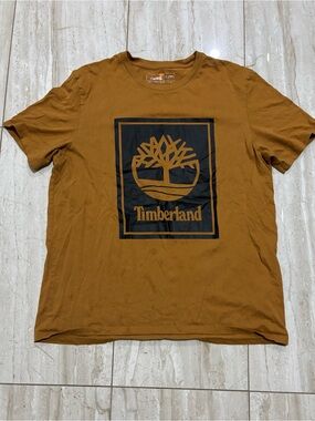 Timberland Men's Mustard Brown Logo Short-Sleeve Tee
